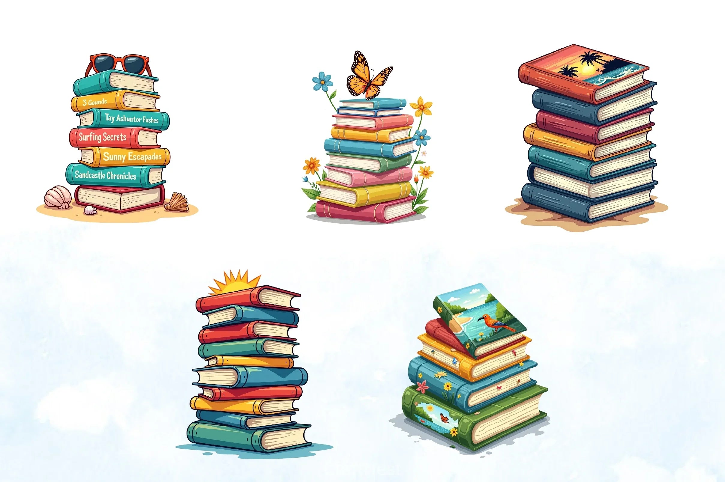 Summer Book Stack Clipart Bundle