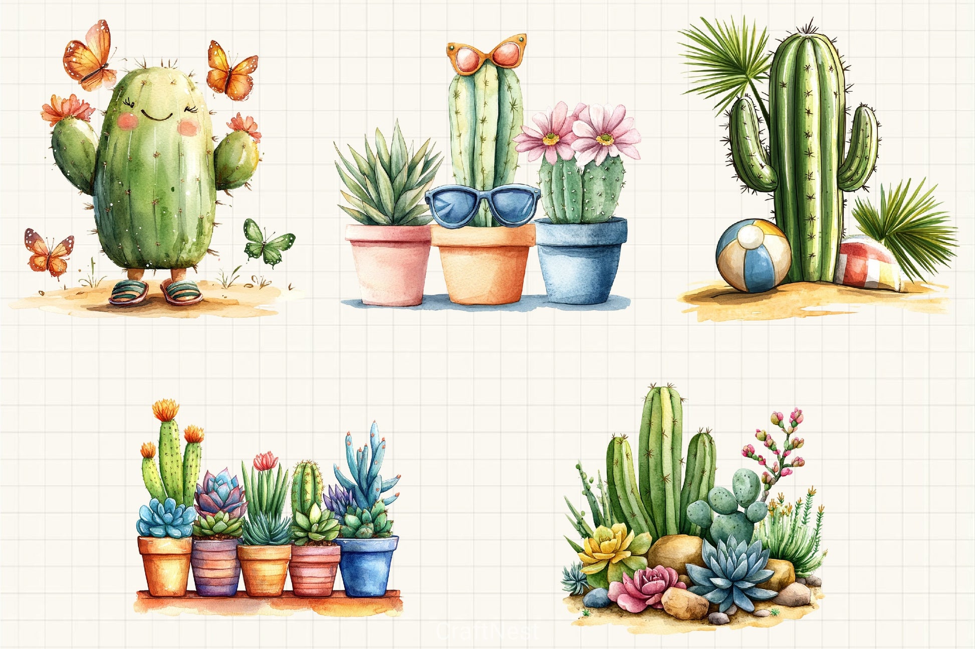 Summer Cactus Clipart Bundle 2 - CraftNest - Digital Crafting and Art