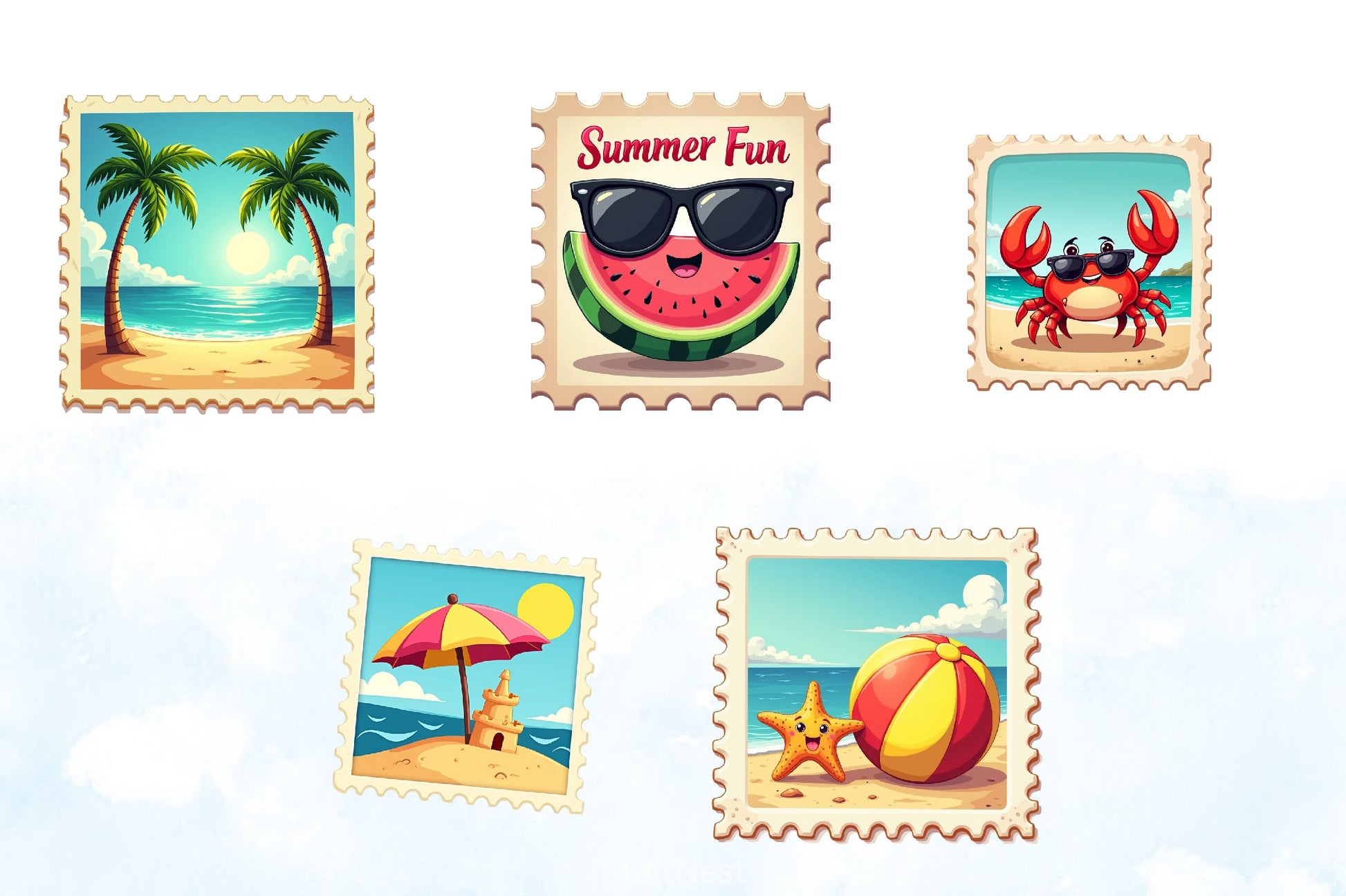 Summer Postage Stamp Clipart Bundle - CraftNest - Digital Crafting and Art