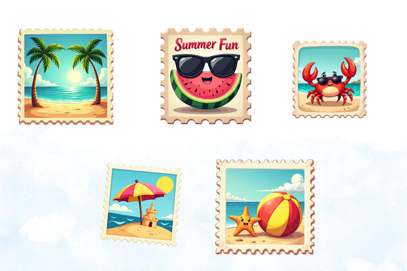 Summer Postage Stamp Clipart Bundle - CraftNest - Digital Crafting and Art