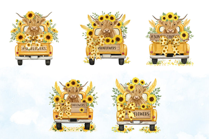 Sunflower Highland Cow Clipart Bundle 1 - CraftNest - Digital Crafting and Art