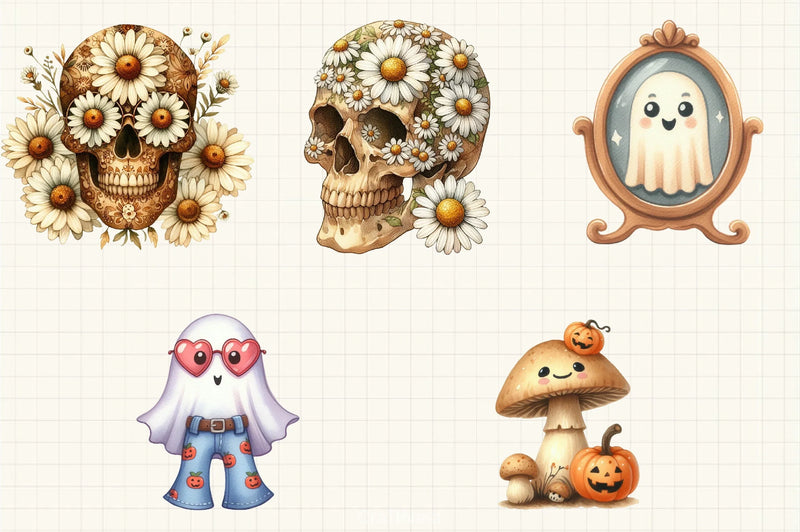 Beige Retro Halloween Clipart Bundle - CraftNest - Digital Crafting and Art