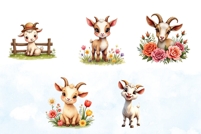 Cute Goat Clipart Bundle - CraftNest - Digital Crafting and Art