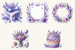 Lavender Floral Birthday Clipart Bundle - CraftNest - Digital Crafting and Art
