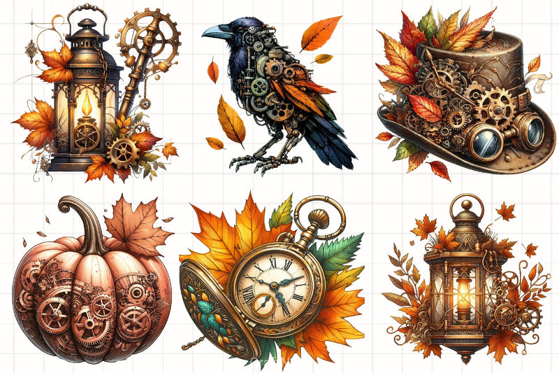 Steampunk Autumn Clipart Bundle - CraftNest - Digital Crafting and Art