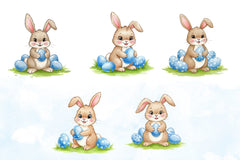 Blue Floral Easter Bunny Clipart Bundle - CraftNest - Digital Crafting and Art