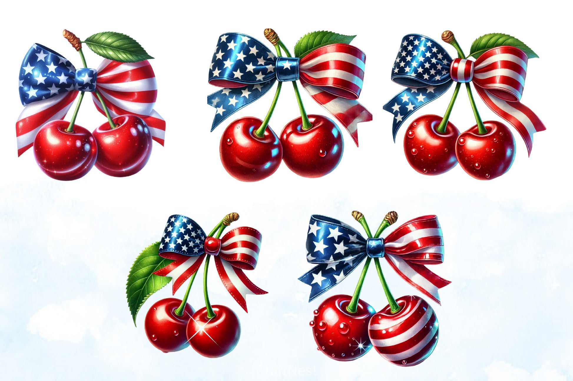 4th of July Cherry Bow Clipart Bundle 4 - CraftNest - Digital Crafting and Art