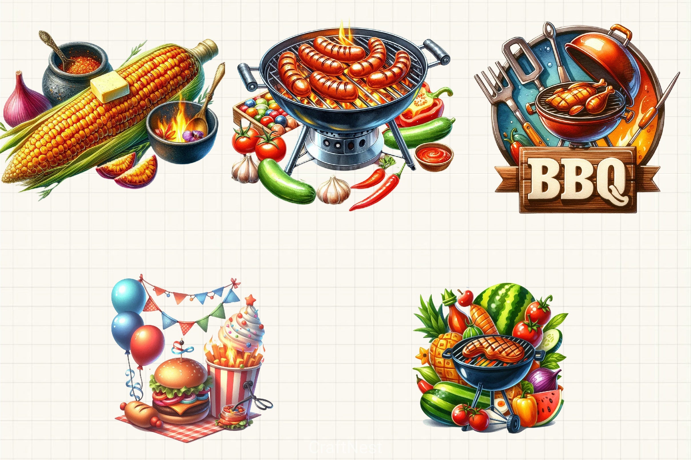 Summer BBQ Day Clipart Bundle - CraftNest - Digital Crafting and Art