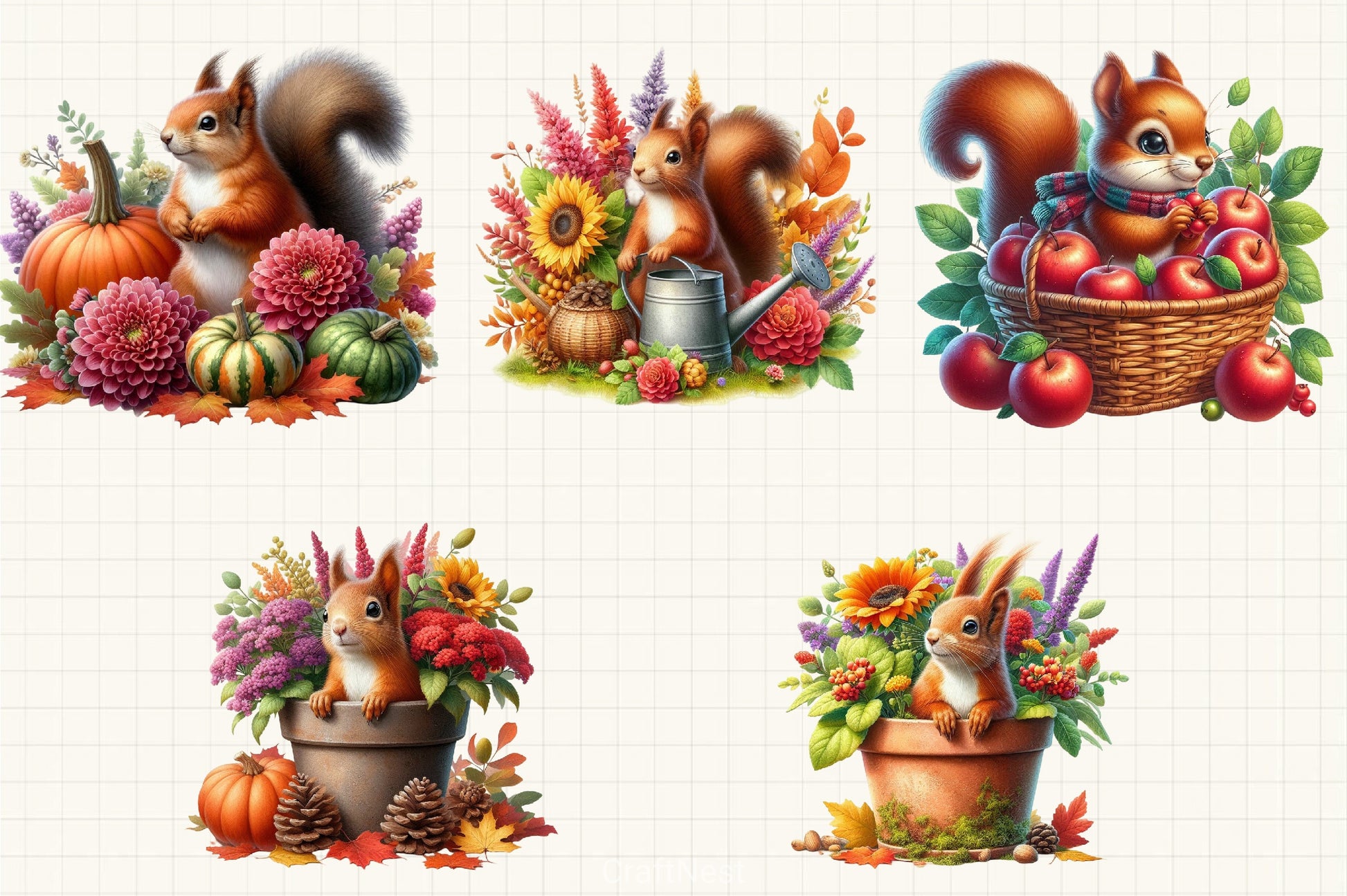 Fall Squirrel Garden Clipart Bundle 8 - CraftNest - Digital Crafting and Art
