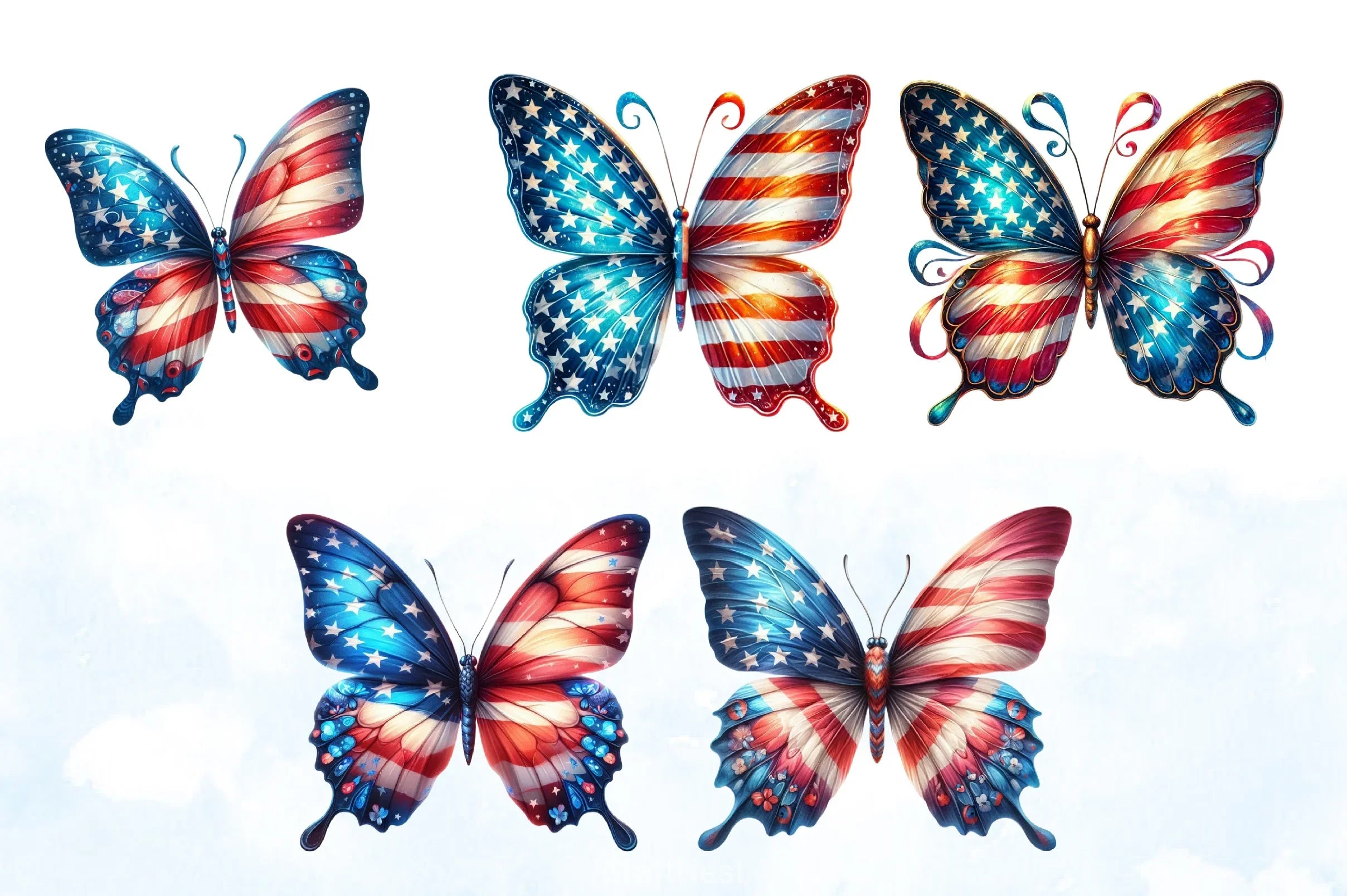 4th of July Butterflies Clipart Bundle - CraftNest - Digital Crafting and Art