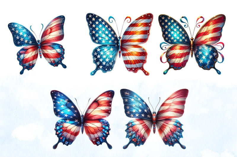 4th of July Butterflies Clipart Bundle - CraftNest - Digital Crafting and Art