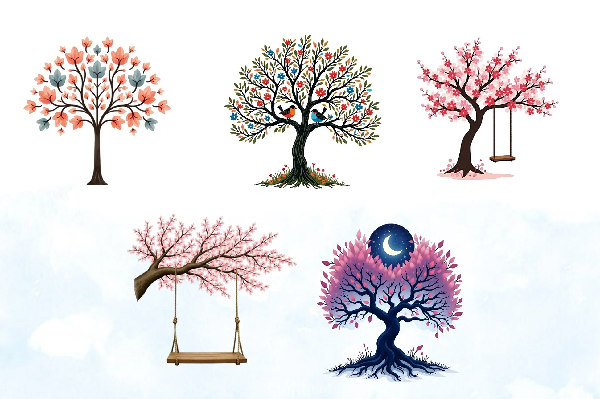 Spring Flower Tree Clipart Bundle - CraftNest - Digital Crafting and Art