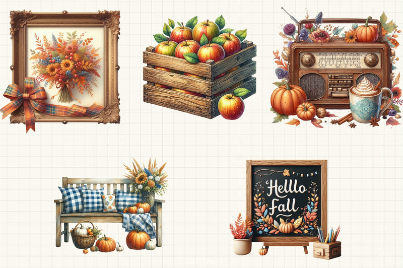 Vintage Fall Clipart Bundle - CraftNest - Digital Crafting and Art