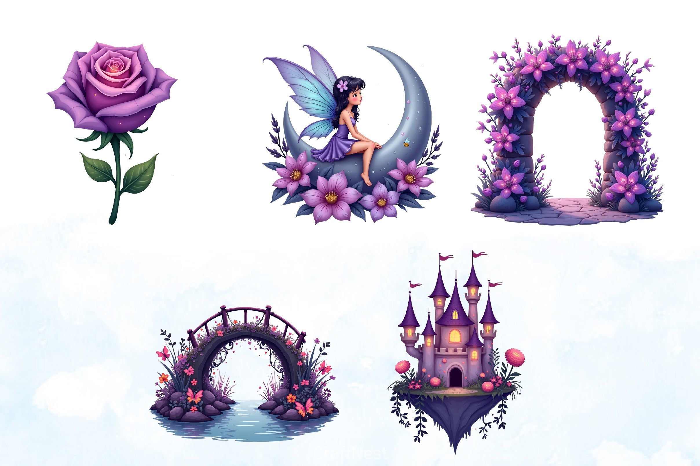 Enchanted Purple Fairies Clipart Bundle - CraftNest - Digital Crafting and Art