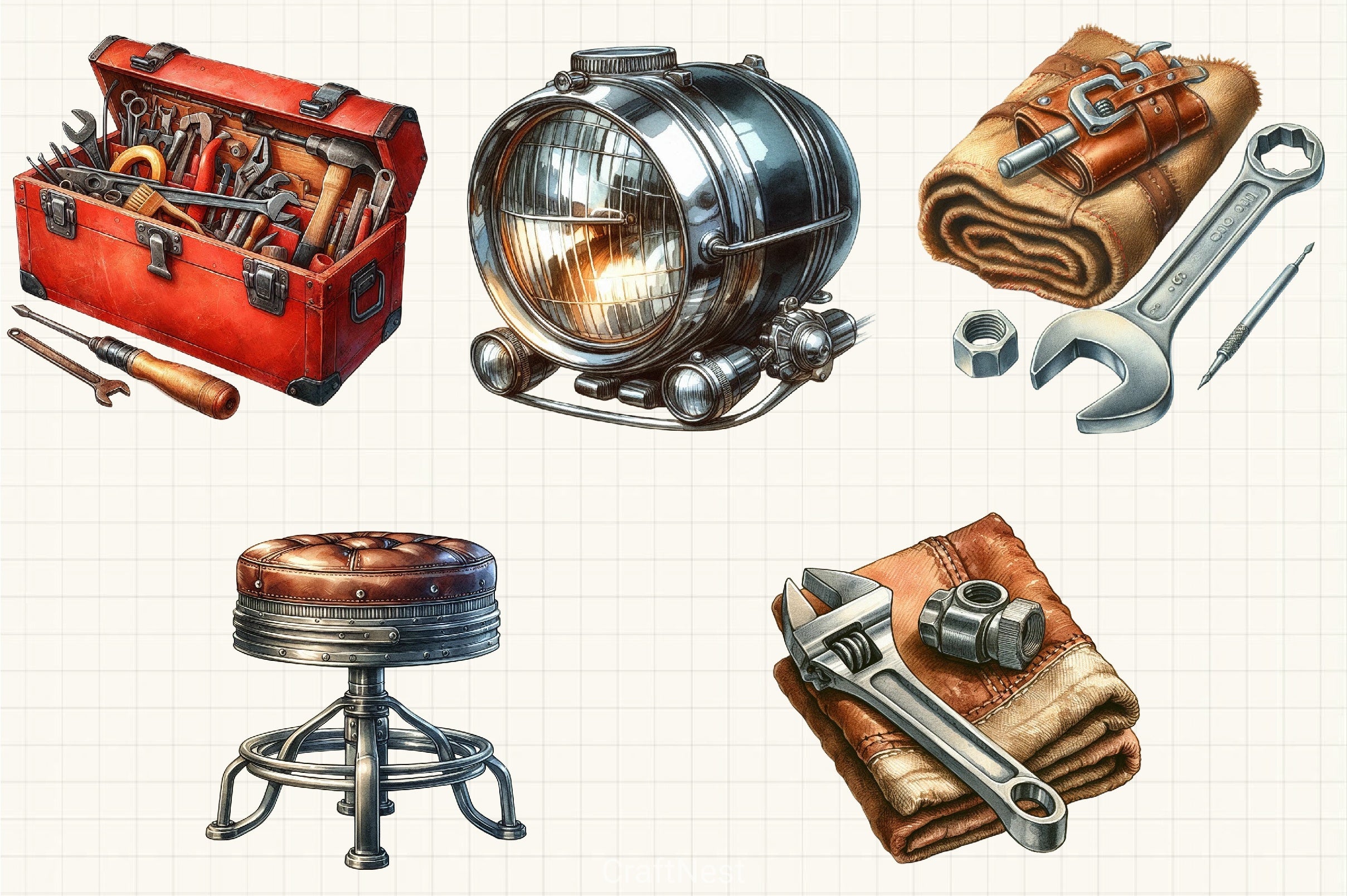 Retro Garage Clipart Bundle - CraftNest - Digital Crafting and Art