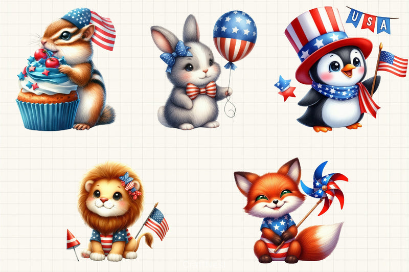 4th of July Funny Animals Clipart Bundle 4 - CraftNest - Digital Crafting and Art