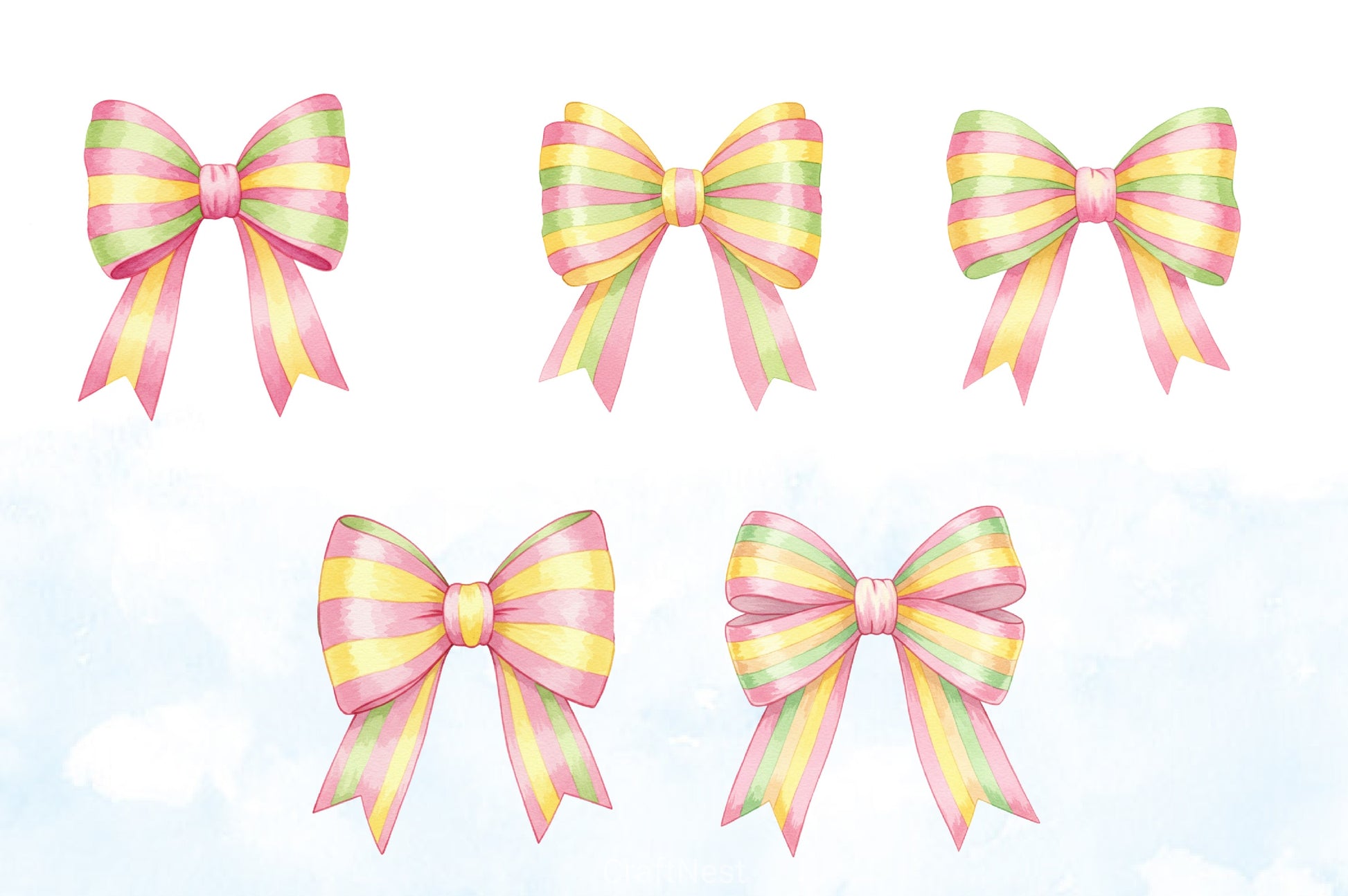 Watercolour Pastel Spring Bows Clipart Bundle - CraftNest - Digital Crafting and Art