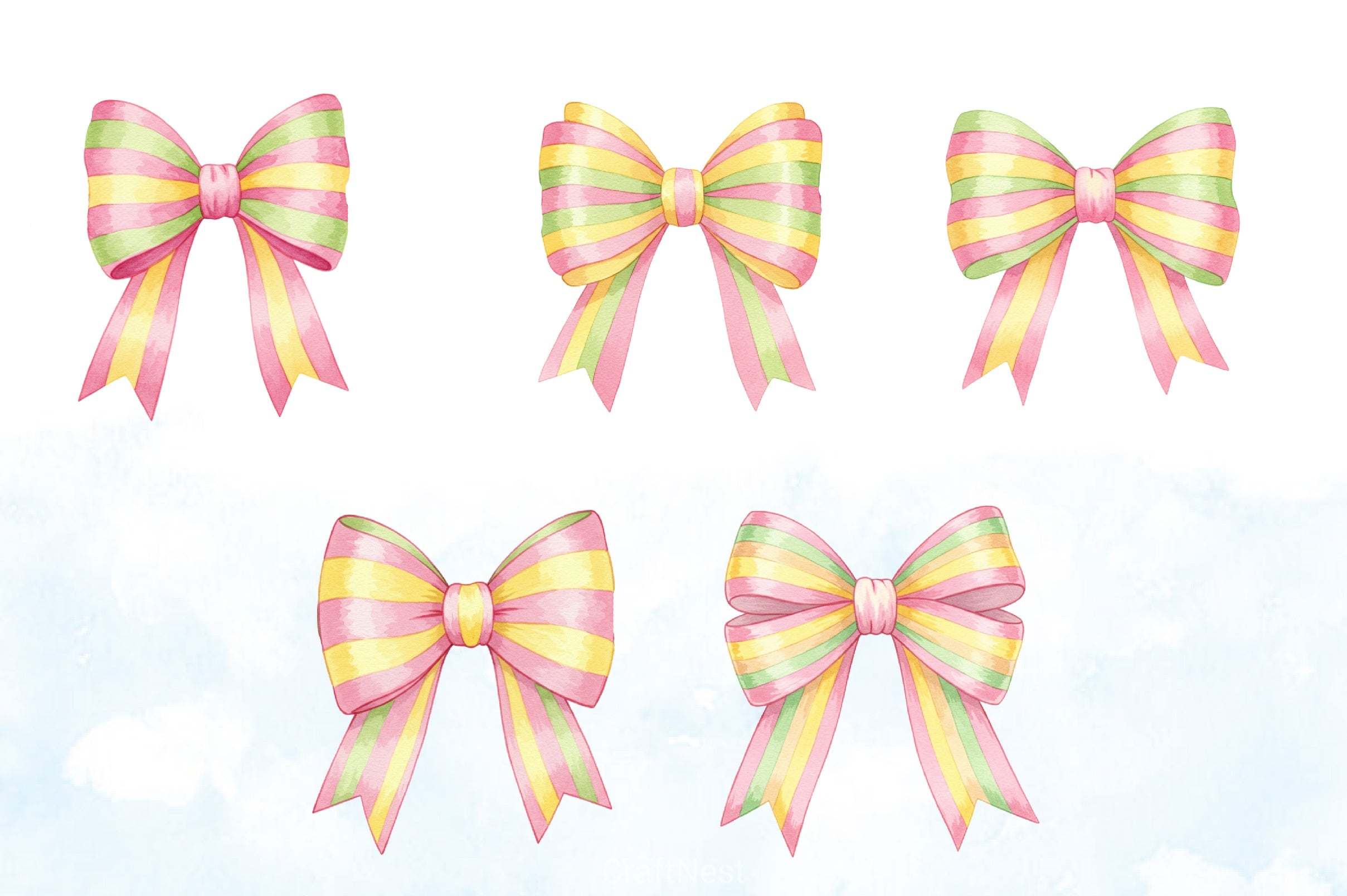 Watercolour Pastel Spring Bows Clipart Bundle - CraftNest - Digital Crafting and Art