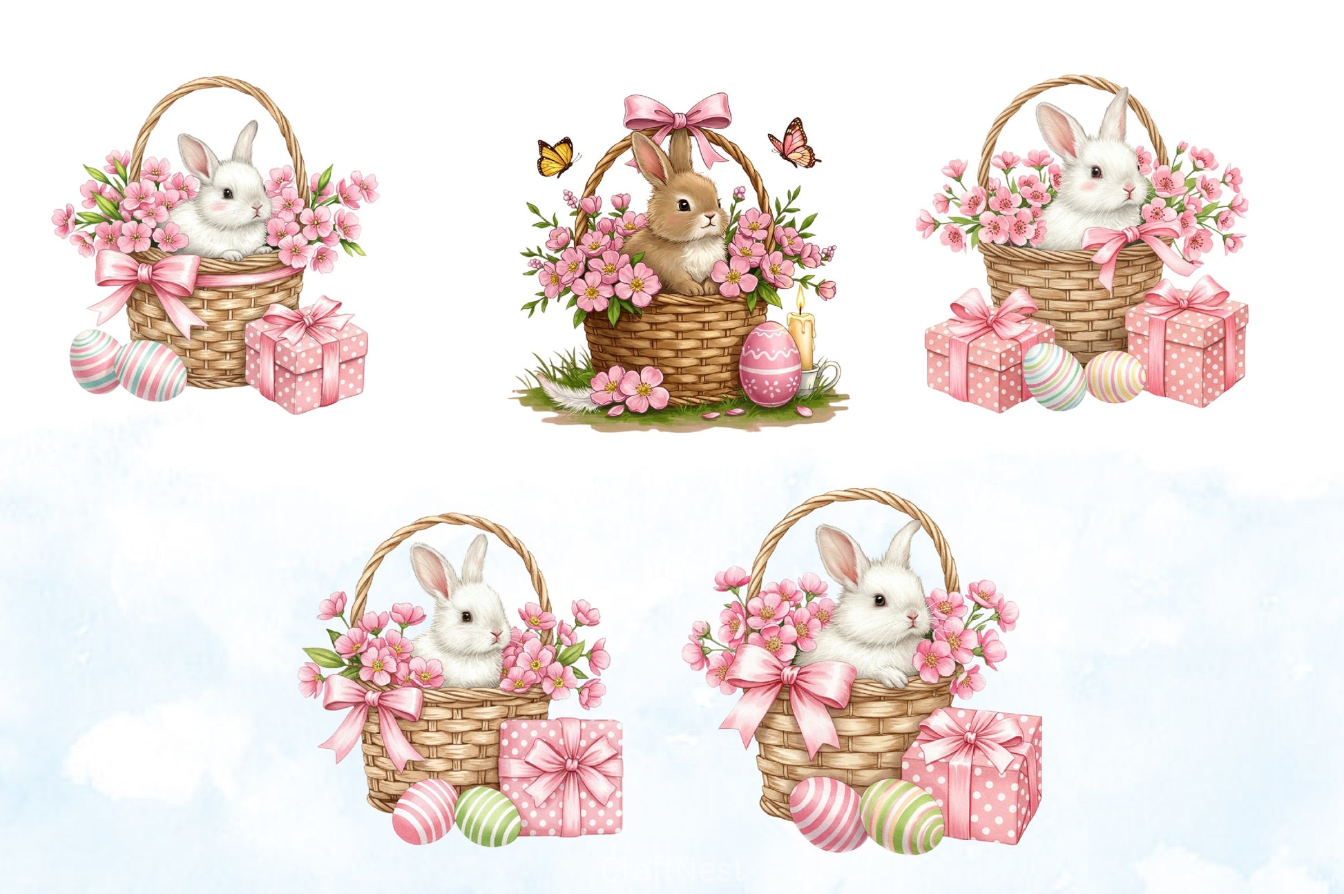 Pink Pastel Easter Bunny Clipart Bundle - CraftNest - Digital Crafting and Art