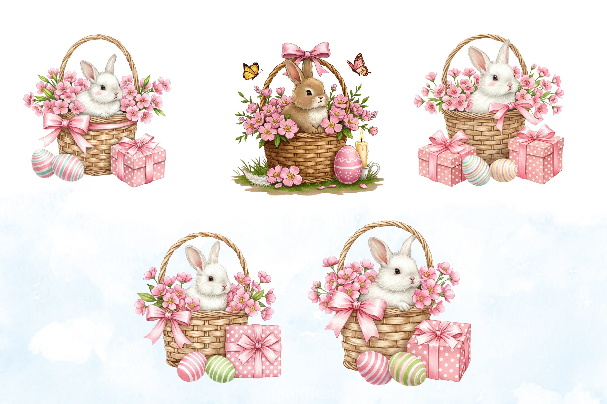 Pink Pastel Easter Bunny Clipart Bundle - CraftNest - Digital Crafting and Art