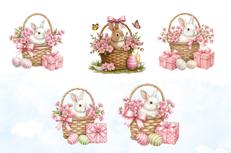 Pink Pastel Easter Bunny Clipart Bundle - CraftNest - Digital Crafting and Art