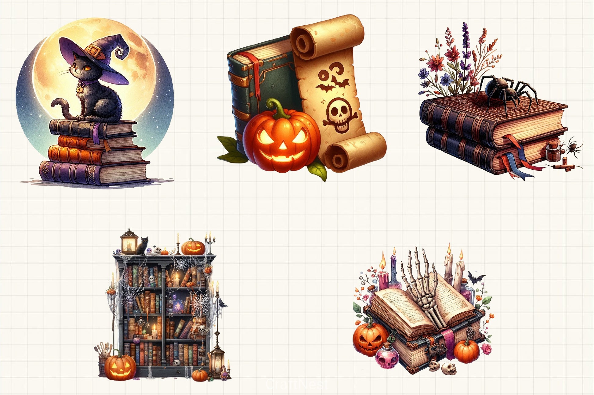 Books & Halloween Clipart Bundle - CraftNest - Digital Crafting and Art