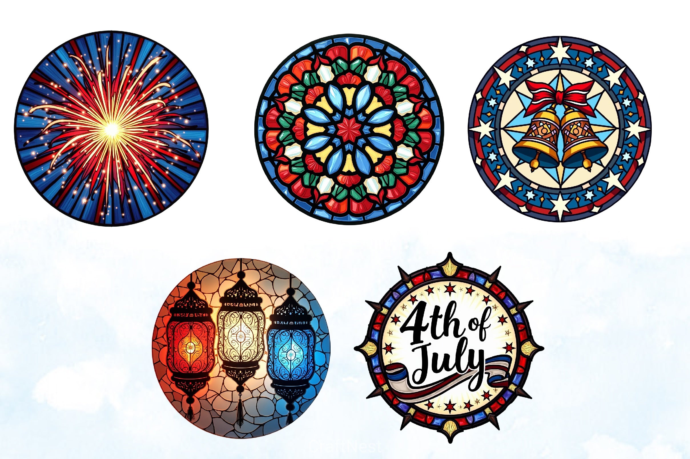 4th of July Stained Glass Clipart Bundle - CraftNest - Digital Crafting and Art