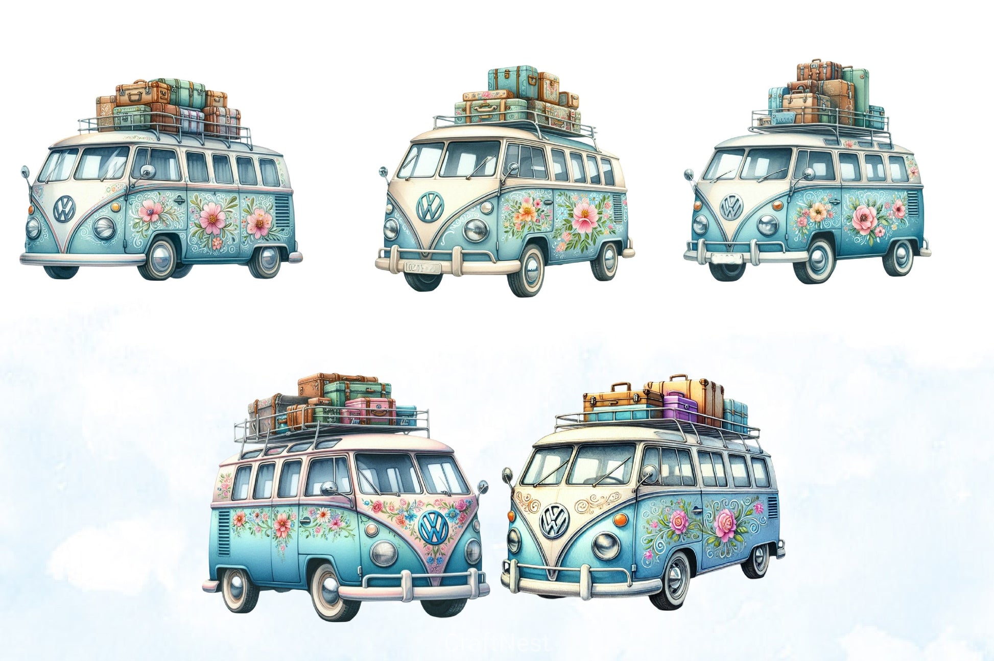 Vintage Hippie Bus Clipart Bundle - CraftNest - Digital Crafting and Art