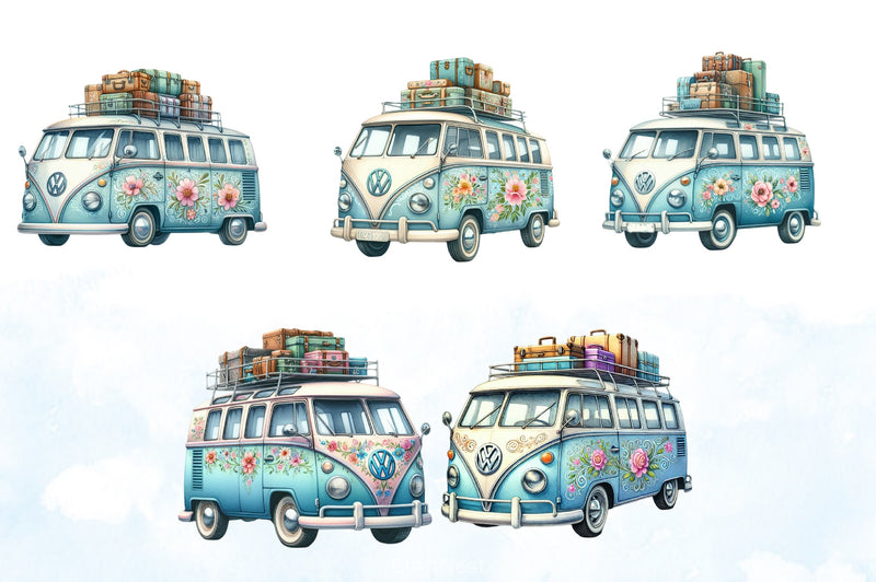 Vintage Hippie Bus Clipart Bundle - CraftNest - Digital Crafting and Art