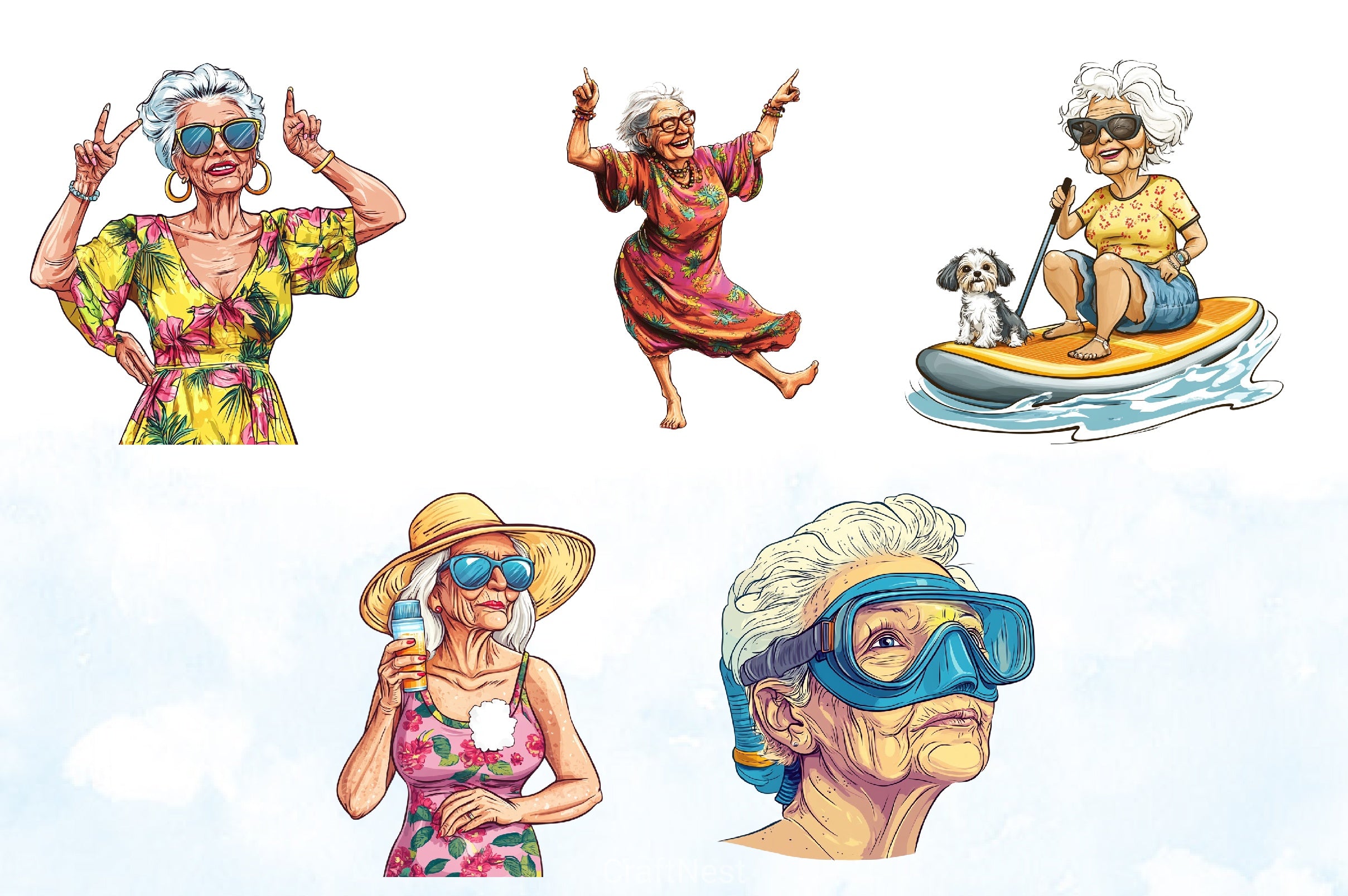 Funny Summer Old Woman Clipart Bundle - CraftNest - Digital Crafting and Art
