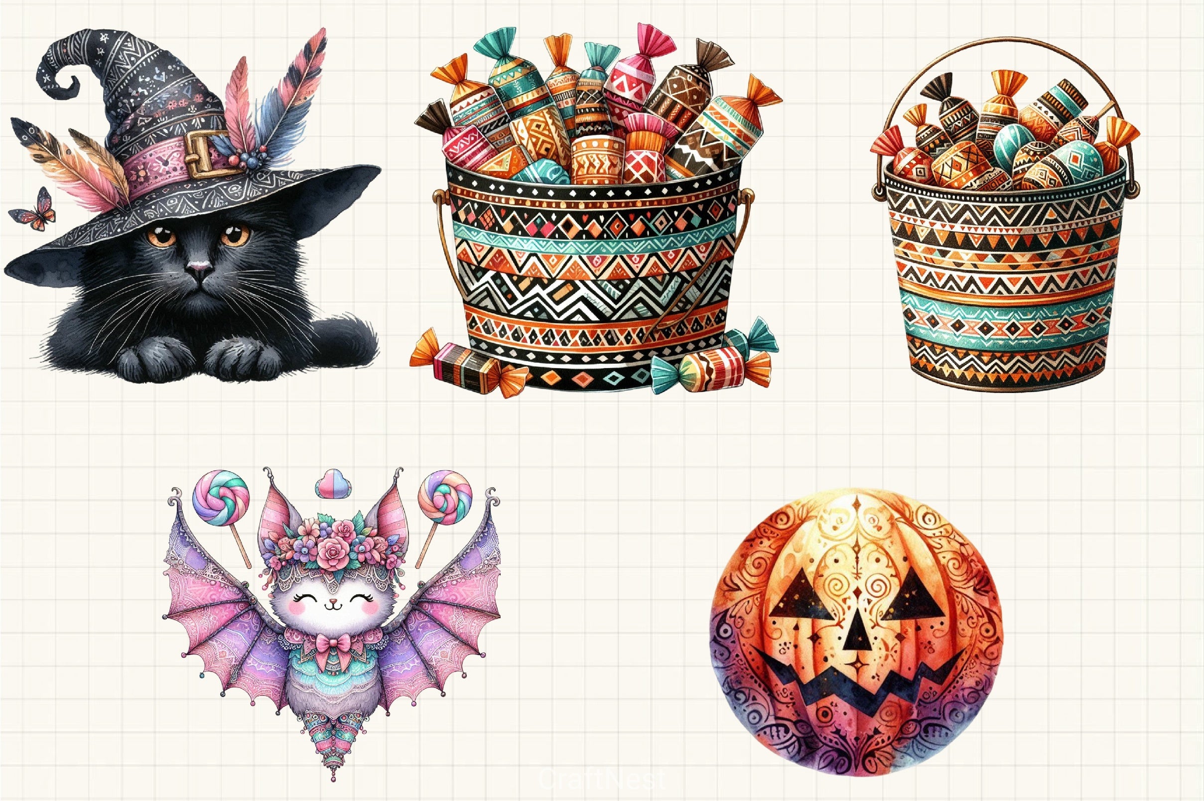 Boho Halloween Clipart Bundle - CraftNest - Digital Crafting and Art