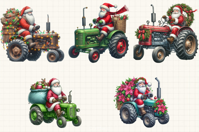 Christmas Santa Tractor Clipart Bundle - CraftNest - Digital Crafting and Art