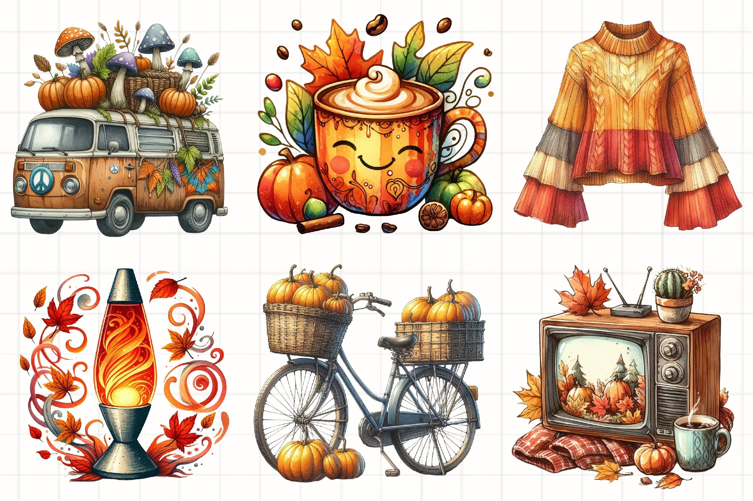 Retro Autumn Clipart Bundle 6 - CraftNest - Digital Crafting and Art