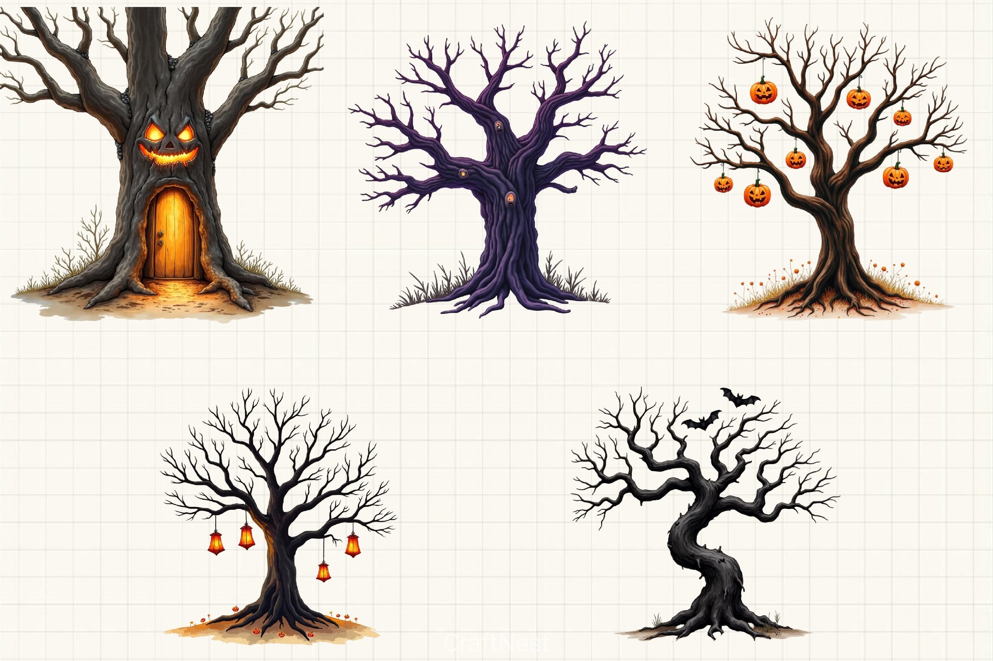 Halloween Tree Clipart Bundle 2 - CraftNest - Digital Crafting and Art