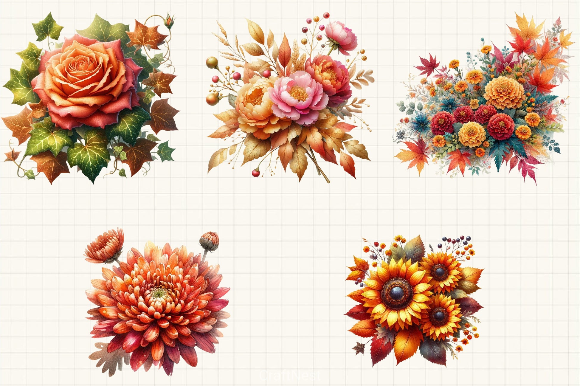 Autumn Flower Clipart Bundle 1 - CraftNest - Digital Crafting and Art