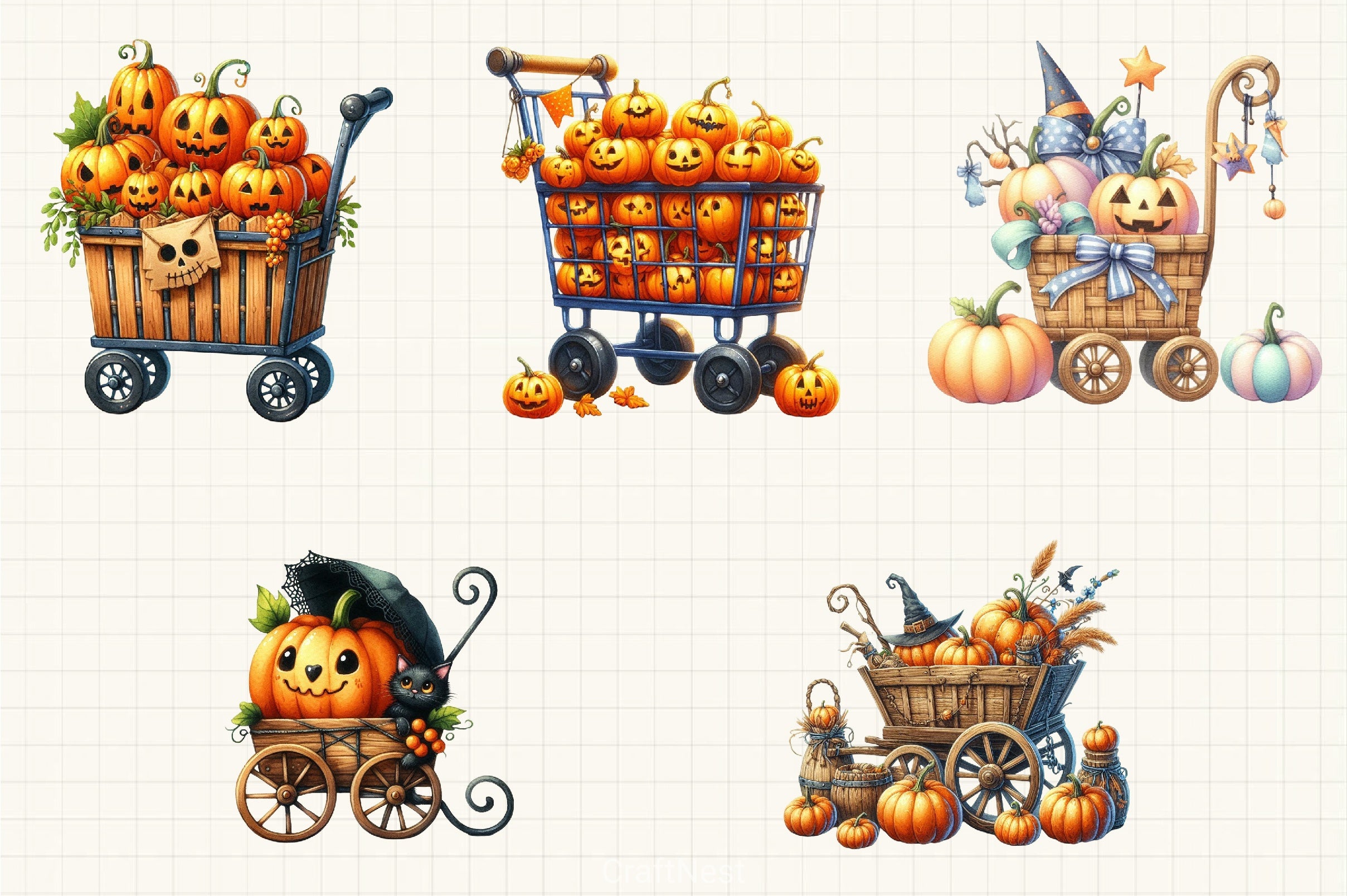 Halloween Pumpkin Cart Clipart Bundle - CraftNest - Digital Crafting and Art