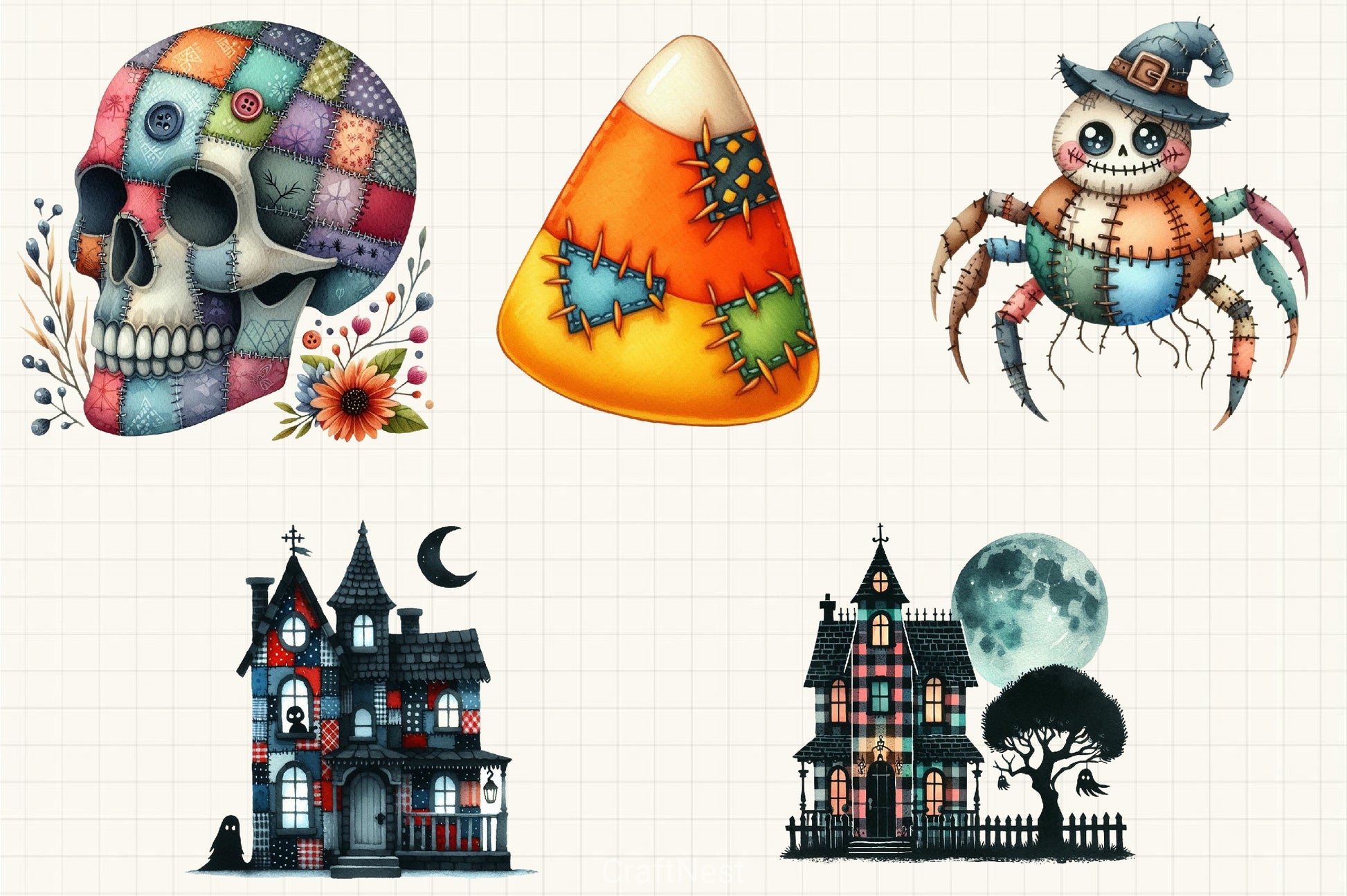 Patchwork Halloween Clipart Bundle - CraftNest - Digital Crafting and Art