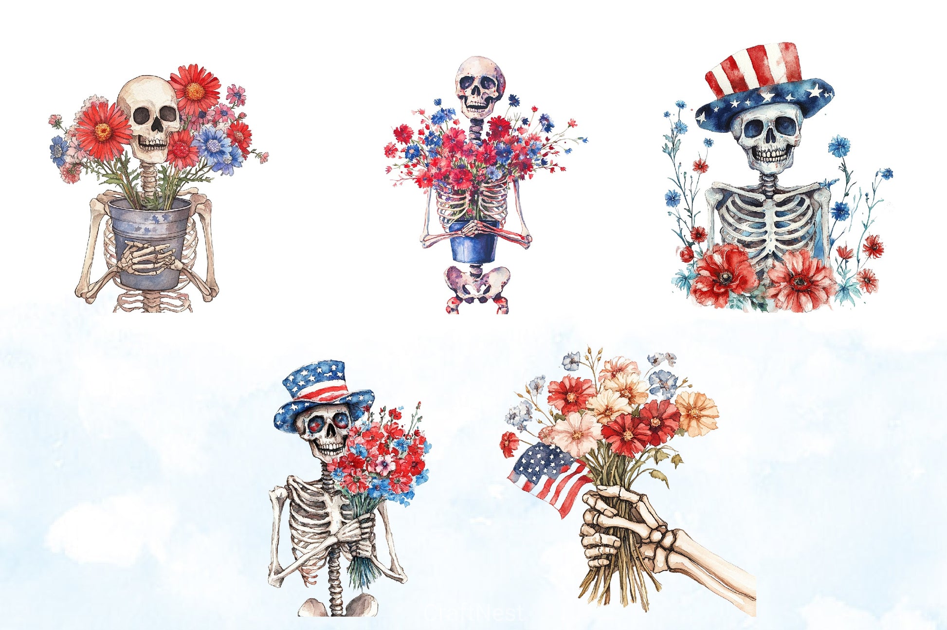 4th of July Skeleton Flower Clipart Bundle - CraftNest - Digital Crafting and Art