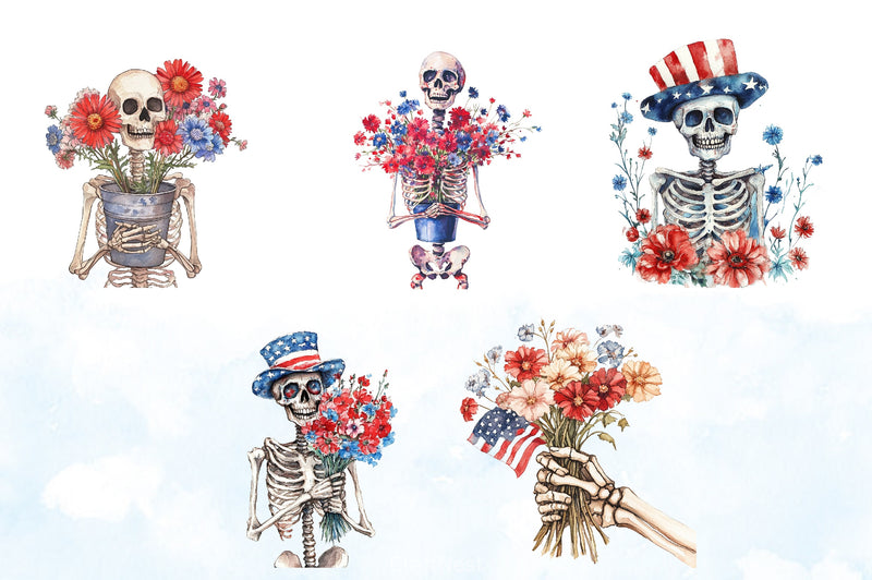 4th of July Skeleton Flower Clipart Bundle - CraftNest - Digital Crafting and Art