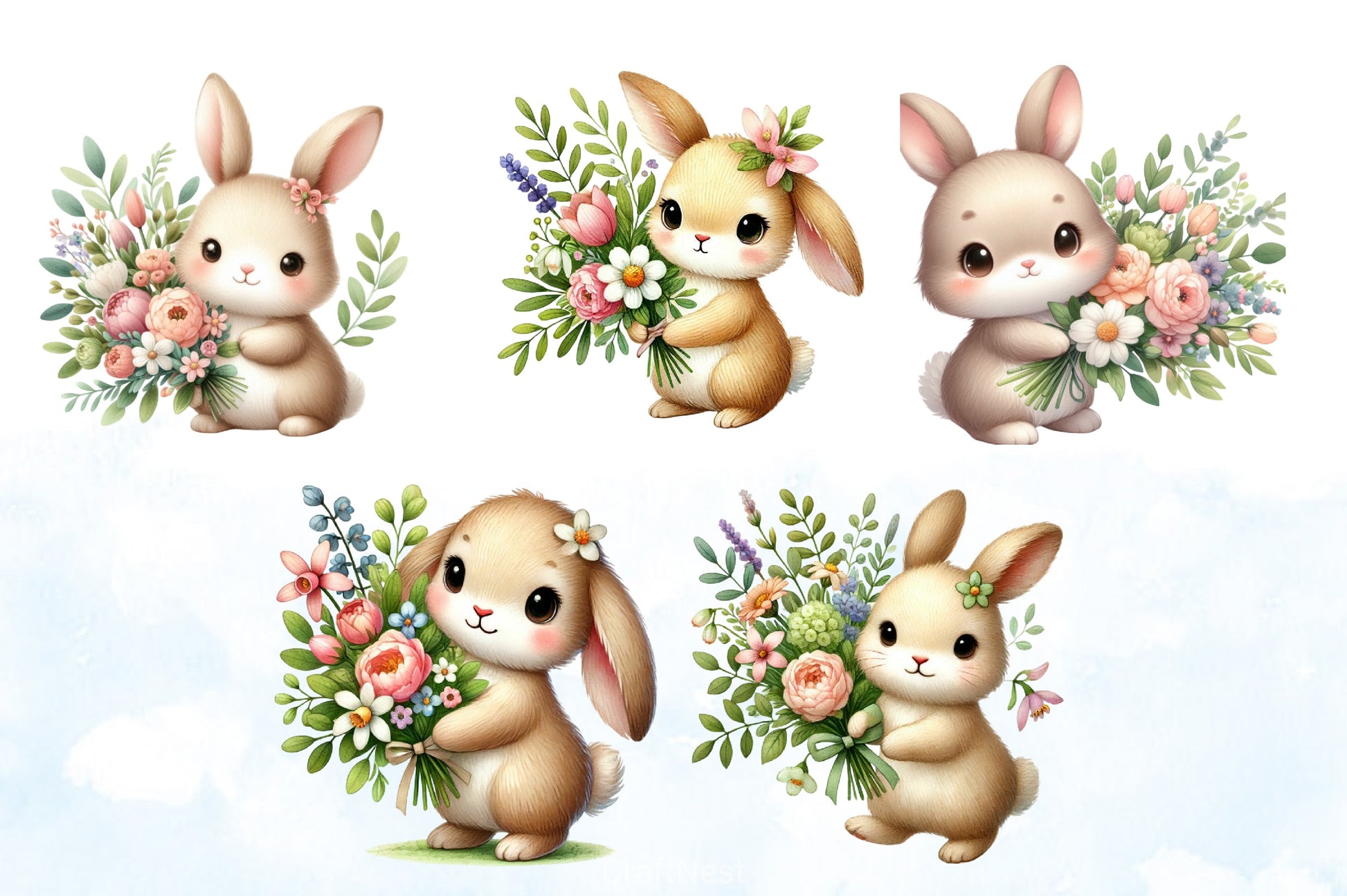 Bunnies & Flowers Clipart Bundle - CraftNest - Digital Crafting and Art