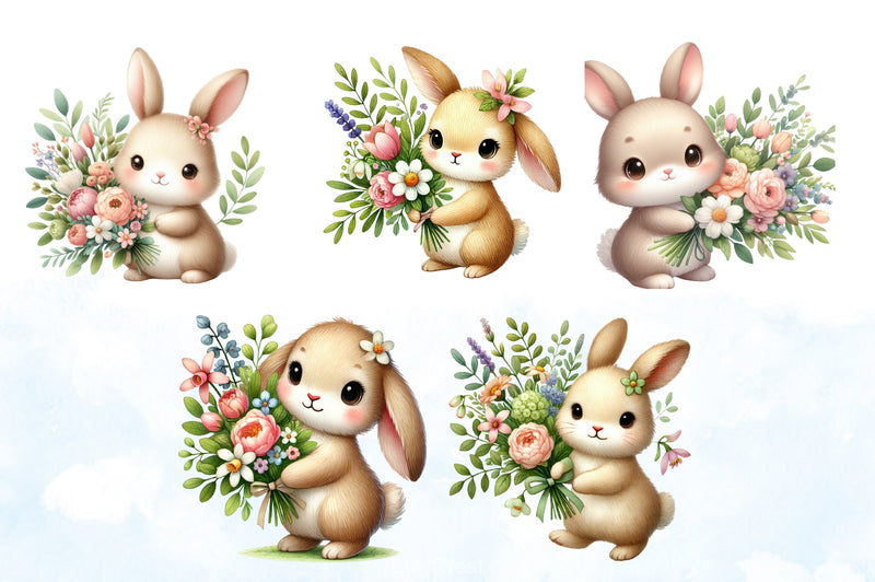 Bunnies & Flowers Clipart Bundle - CraftNest - Digital Crafting and Art