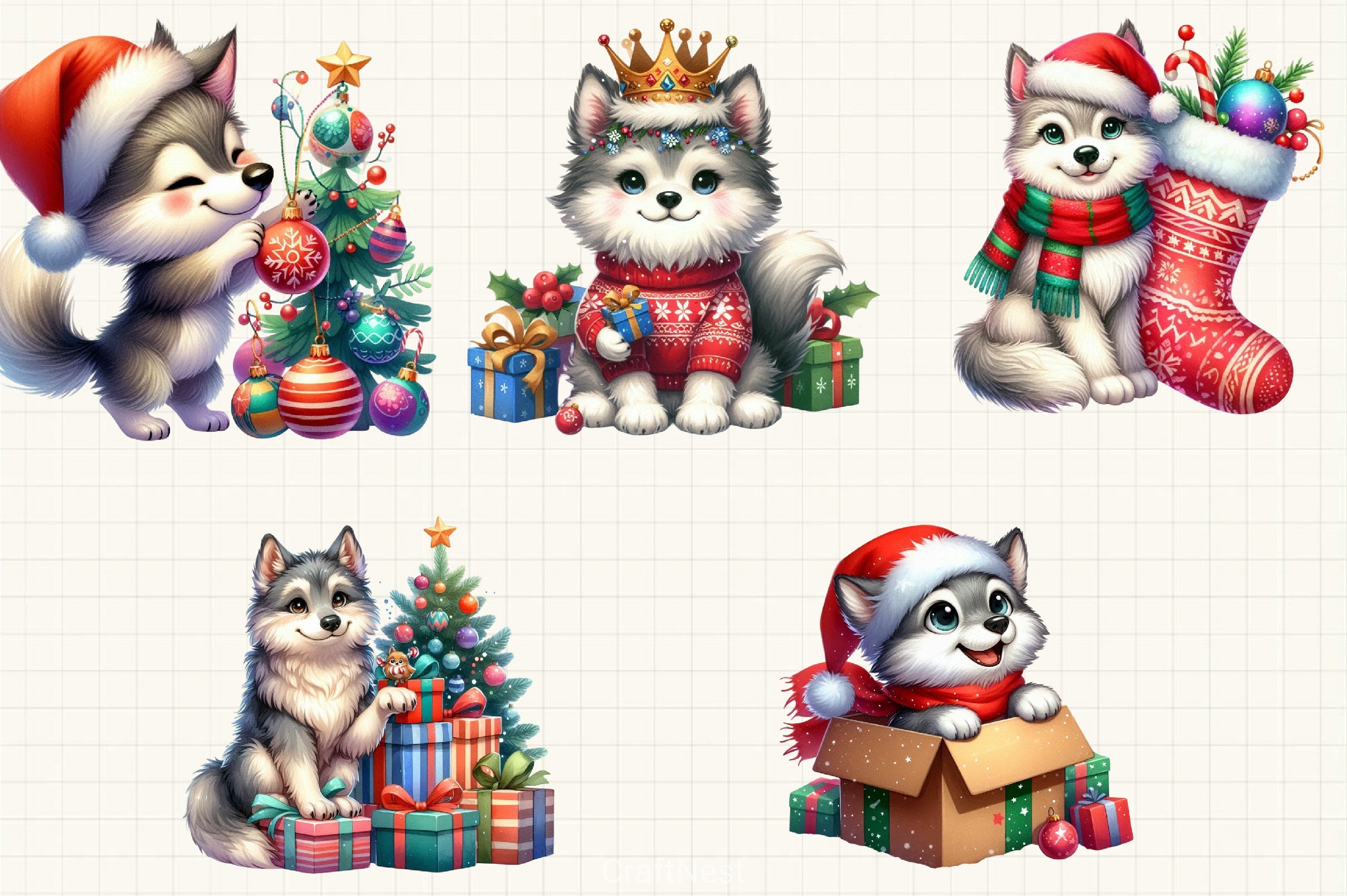 Funny Christmas Wolf Clipart Bundle - CraftNest - Digital Crafting and Art