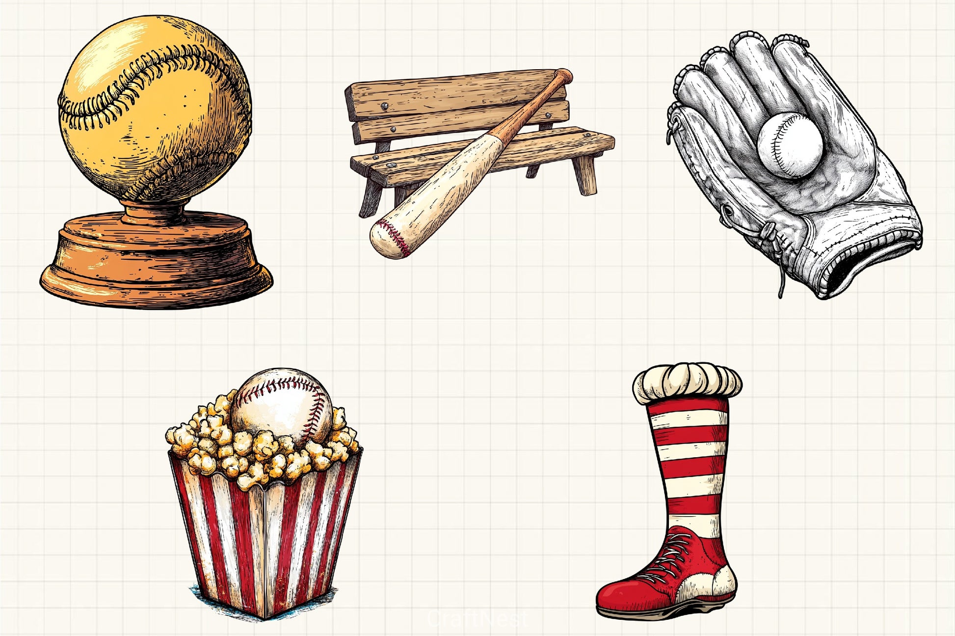 Retro Baseball Clipart Bundle - CraftNest - Digital Crafting and Art