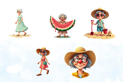 Summer Funny Old Lady Clipart Bundle - CraftNest - Digital Crafting and Art