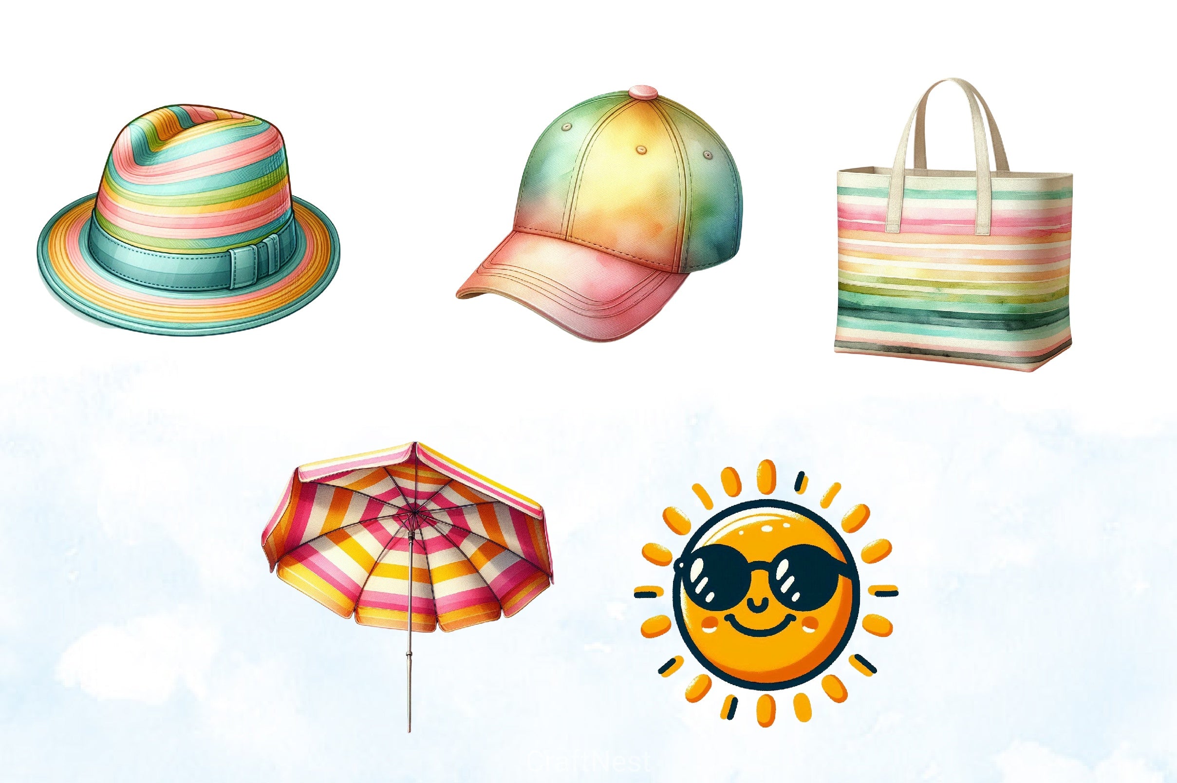 Watercolour Beach Clipart Bundle - CraftNest - Digital Crafting and Art