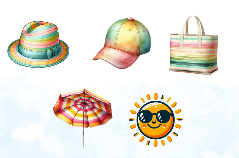 Watercolour Beach Clipart Bundle - CraftNest - Digital Crafting and Art