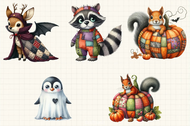 Patchwork Halloween Animals Clipart Bundle - CraftNest - Digital Crafting and Art