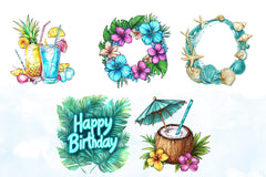 Tropical Turquoise Birthday Clipart Bundle 2 - CraftNest - Digital Crafting and Art