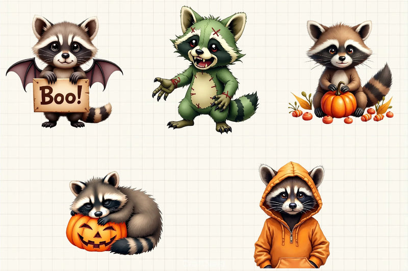 Halloween Raccoon Clipart Bundle 5 - CraftNest - Digital Crafting and Art