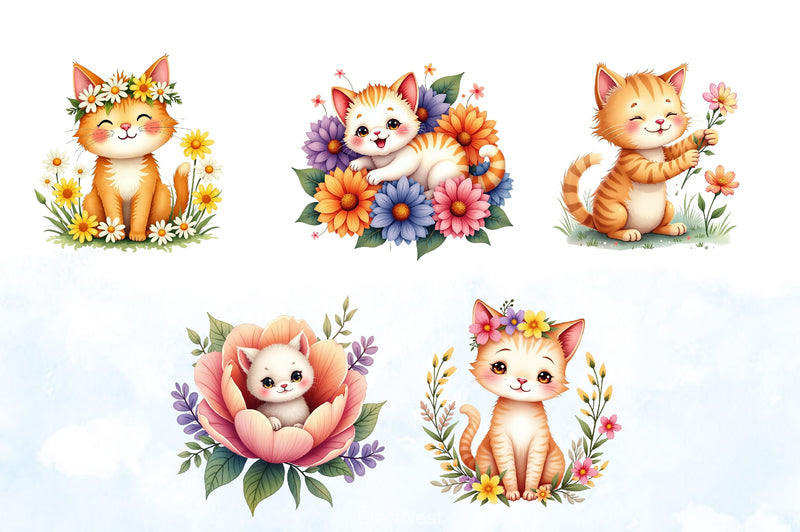Floral Cat Clipart Bundle 2 - CraftNest - Digital Crafting and Art